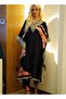 Black Kaftan Set with Pink and Beige Accents - 3