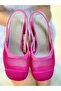 Beron Square Toe Fuchia Net Detail 5 cm Heel Sandals