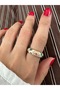 White Enamel Flower Pattern Adjustable Ring - 3