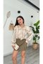 Women's Shirred and Sleeve Detailed Ruffled Tie-Up Chiffon Shirt