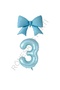 Blue Color Bow Number Foil Balloon Set Age 3