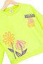 Girl's Sweatshirt Highlighter Green Long Sleeve Children's Sweatshirt with Lettering and Floral Pattern - 3