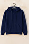 Unisex Navy Blue 2 Thread Compact Combed Cotton Lycra Zippered Hooded Sweatshirt Cardigan - 3