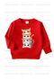 Black-Grey-Red Triple Crew Neck Girls' Sweatshirt with Fleece Inside and Cat and Ribbon Print - 2