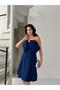 Navy Blue Bow Detailed Mini Evening Dress - 3