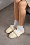 Luna Ecru Rabbit Feather Elastic Non-Slip Sole Women's Ballerina Slippers Home Slippers - 3