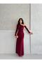 Off-Shoulder Long Dress with Burgundy Stone Accessories - 3