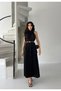 Black Pleated Halter Neck Belted Dress - 3