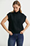 Full Fisherman Crop Knit Sweater - Black - 3