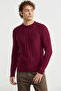 Motif Detailed Crew Neck Knitwear Sweater - Claret Red - 4