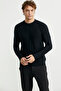 Motif Detailed Crew Neck Knitwear Sweater - Black