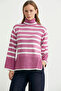 Woolen Full Fisherman Striped Knit Sweater - Pink - 2