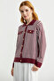 Striped Collar Knitwear Jacket - Burgundy - 3