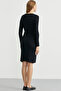 Button Detailed V-Neck Knitwear Dress - Black - 6