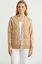 Oversized Knit Cardigan with Pocket Detail and Logo - Camel - 2