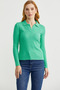 Polo Neck Ribbed Knit Sweater - Green - 2