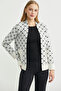 Oversized Knit Cardigan with Pocket Detail and Logo - Bone