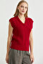 سترة صوفية برقبة على شكل حرف V - أحمر - 4