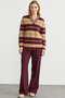 Striped V-Neck Knitwear Sweater - Burgundy
