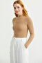 Half Fisherman Ribbed Bodysuit Knitwear Sweater - Camel - 4