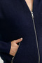 Wool Stand Collar Zippered Knitwear Cardigan - Navy Blue - 5