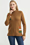 Turtleneck Color Detailed Knitwear Sweater - Camel - 2