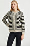 Striped Wool Knit Cardigan with Metal Buttons - Mink - 3