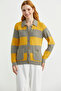 Woolen Color Striped Pocketed Knitwear Cardigan - Milk Coffee - 2