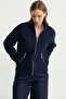 Wool Stand Collar Zippered Knitwear Cardigan - Navy Blue - 3