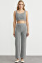 Cotton Crop Pants Knitwear Set - Gray