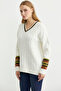 V-Neck Hair Braided Knitwear Sweater - Bone - 3
