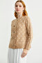 Logo Button Detailed Knitwear Cardigan - Camel - 4