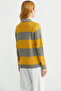 Woolen Color Striped Pocketed Knitwear Cardigan - Milk Coffee - 5