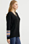 V-Neck Hair Braided Knitwear Sweater - Black - 5
