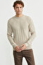 Cotton Hair Braid Detailed Knitwear Sweater - Light Beige