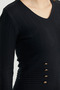 Button Detailed V-Neck Knitwear Dress - Black - 5