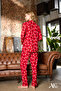 Women's Pajama Set with Paw Print Pattern, Buttoned, Long Sleeve, Red Color, Pocket Detail, Suede - 4