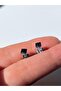 Steel Nail Model Square Black Zircon Stone Double Earrings 5 mm