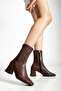Women's Bitter Brown Stretch Ankle Mid Heeled Boots - 3