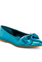 Women Metallic Pleather Bow Ballerinas in Blue - 4