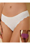 Women's White Micro Laser Cut Striped Fabric Asymmetric Cut Panties