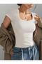 Women's 2-Piece Set Black-White Square-Neck Blouse & T-Shirt, Ribbed Stretch Fabric - 3
