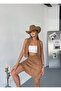 Women's Camel Faux Suede A-Line Stretchy Mini Skirt - 2