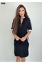 Women's Short Sleeve Lapel Zipper Pocket Side Slit Viscose Dress - Stylish and Comfortable Design - 2