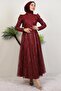 Selma Glitter Evening Dress Burgundy