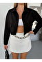 Women's Black Zippered Faux Suede Stretchy Crop Jacket - 5
