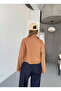 Women's Camel Zippered Faux Suede Stretchy Crop Jacket - 4
