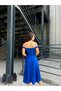 Crepe stretch fabric rose detail midi length evening dress 583262 cobalt blue - 3