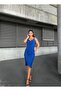 Flexible Sandy Fabric Drawstring Detailed Evening Dress 583278 Cobalt Blue - 4