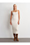 90253 Halter Neck Ribbed Knit Dress-Ecru